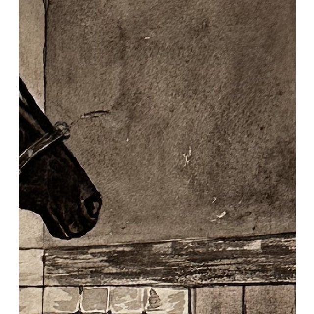 Realism Antique French Equestrian Study of a Thoroughbred Horse, Ink and Wash on Paper, With Mat For Sale - Image 3 of 5