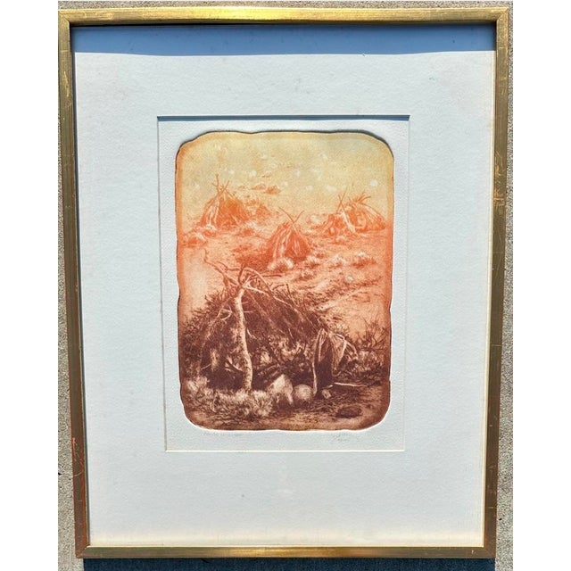 "Paiute Wikiup" Etching Roy Purcell Artist’s Proof Framed Native American For Sale - Image 13 of 16