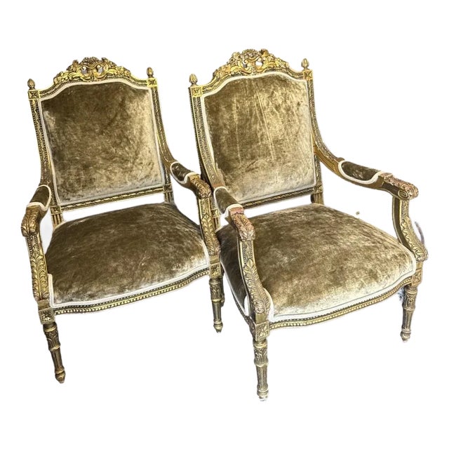Antique Italian Luis XVI Style Gilded Chairs - A Pair For Sale