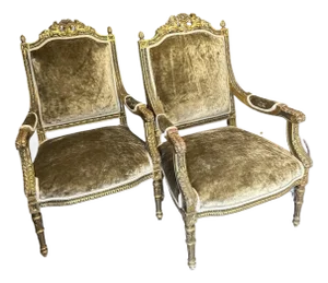 Antique Italian Luis XVI Style Gilded Chairs - A Pair
