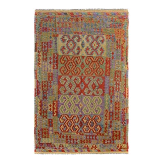 1980s Kilim Blue Tan Wool Rug - 6'8" X 9'3" For Sale