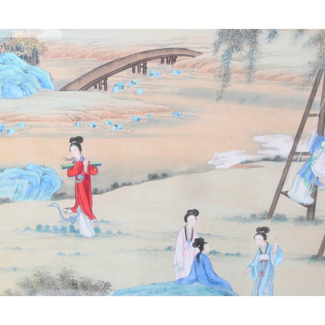 Late 20th Century Chinese Maidens in a Landscape Watercolor For Sale - Image 5 of 10