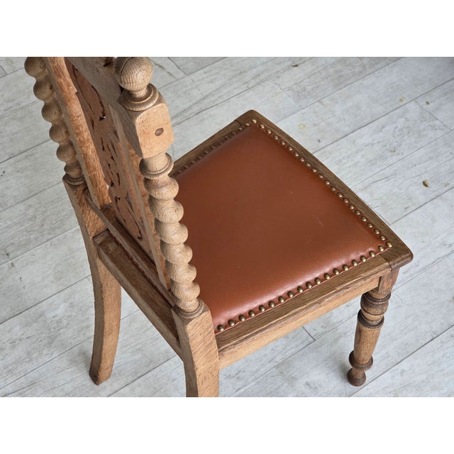 Danish Dining Chairs in Carved Oak and Leather, 1930s, Set of 4 For Sale - Image 17 of 18