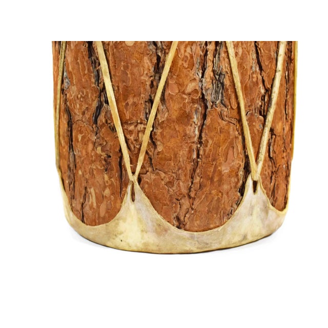 Mid 20th Century Handmade Double Sided Rawhide Leather Covered Hollow Bark Log Drum For Sale - Image 9 of 12