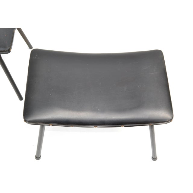 Metal Pierre Guariche French Black Benches Steel & Distressed Faux Leather 1960 - A Pair For Sale - Image 7 of 12