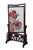 Vintage Chinese silk embroidered fire screen featuring pink and red peonies and a reticulated rosewood stand. Dimensions:...