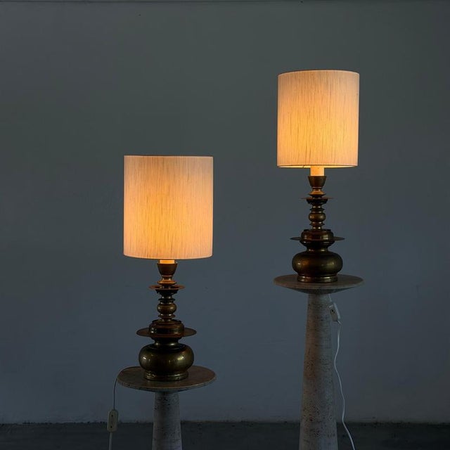 Cast Brass Wall Lights with Linen Shades by Mauritius, 1977, Set of 2 For Sale - Image 16 of 18