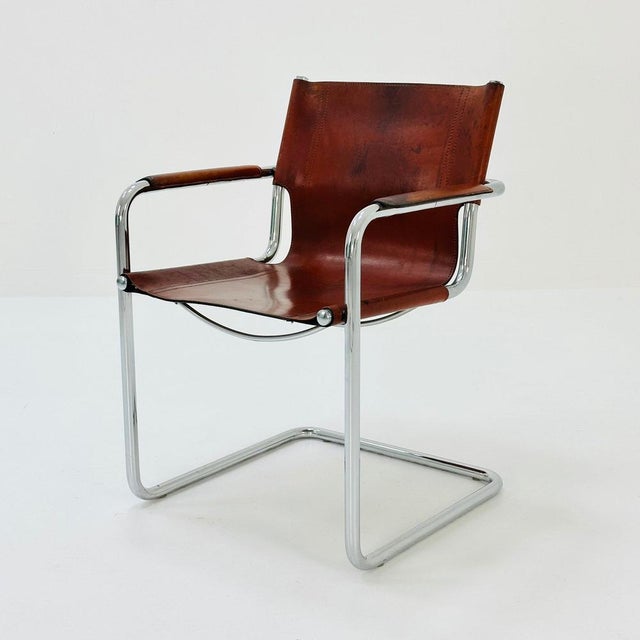 Marcel Breuer Bauhaus Italian Visitor Chair in Congac Leather by Marcel Breuer, 1980s For Sale - Image 4 of 11