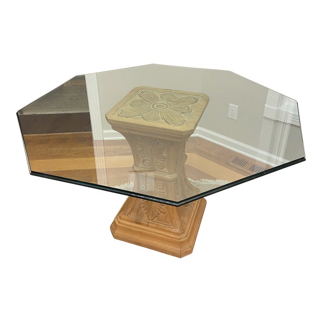 Weiman Attributed Glass & White Oak Pedestal Dining Table For Sale