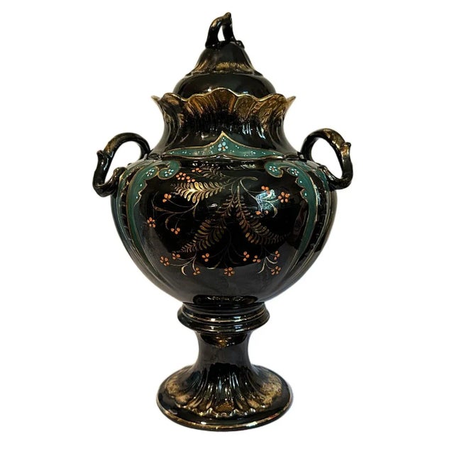 Victorian Antique 1880s Victorian Jackfield Pottery Gilt Samovar - English Tea Urn For Sale - Image 3 of 8