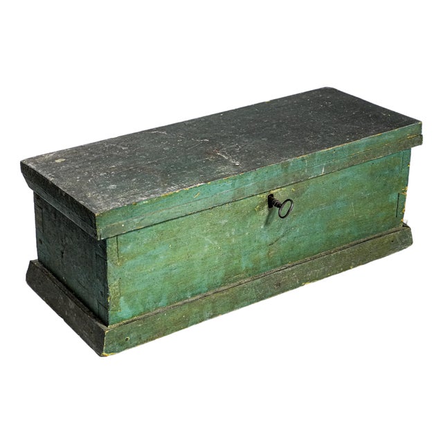Charming Green Painted Antique Wood Box With Key Rustic Country For Sale