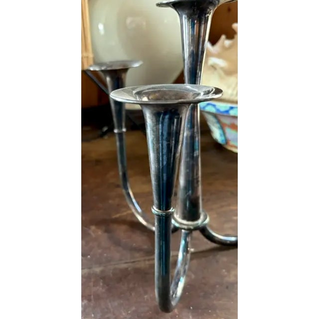 Mid-Century Modern Mid Century 4 Arm Silver Plate Bauhaus Candle Holder - Attributed to William Wagenfeld for WMF For Sale - Image 3 of 7