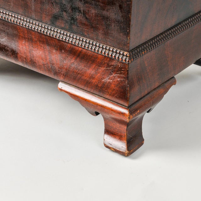 Brown Antique Mahogany Footstool Empire Upholstered Ottoman For Sale - Image 8 of 16