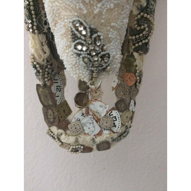 Large Mixed Media Skull Sculpture With Lace and Pearls For Sale - Image 9 of 13