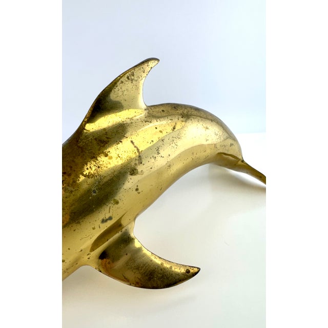 Vintage Mid-Century Brass Dolphin Sculpture For Sale - Image 4 of 9