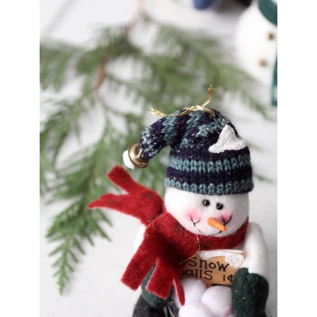 White Vintage Felt Snowman Christmas Ornaments Set of 6 With Box For Sale - Image 8 of 11