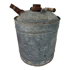 Early 20th-Century Galvanized Metal Oil Can With Wooden Handle