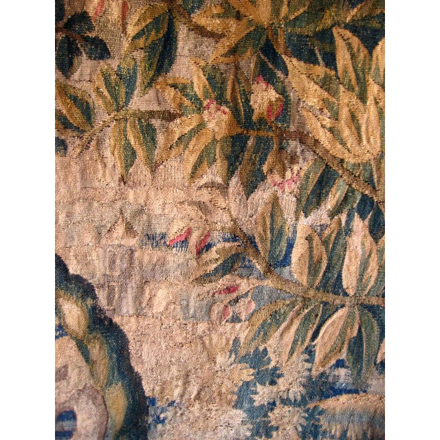 Flemish Verdure Tapestry Two Herons Eating a Frog , Fantasized Giraffe and Boat , Circa 1700 For Sale - Image 16 of 18