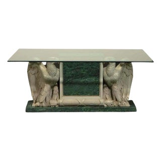Late 19th C. English Eagle Bankers Table With Verde Marble & Glass Top For Sale