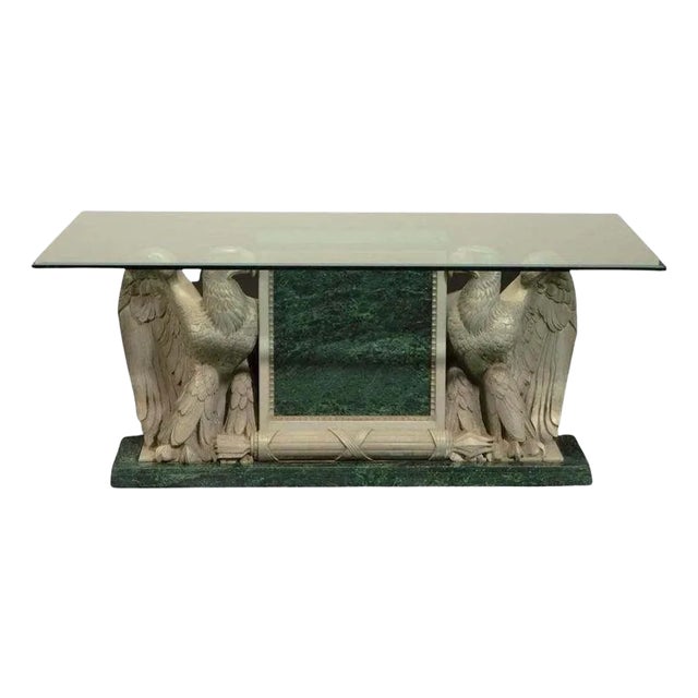 Late 19th C. English Eagle Bankers Table With Verde Marble & Glass Top For Sale