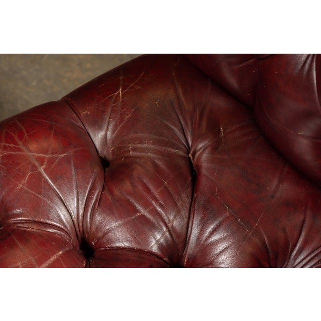 Vintage Tufted Leather Chesterfield Sofa in Burgundy For Sale - Image 11 of 11