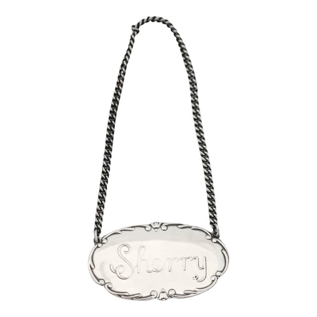 1940s Sterling “Sherry” Decanter Tag For Sale