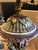 Vintage Italian Porcelain Figural Hand Painted Gilt Table Lamp With Shade For Sale - Image 10 of 13