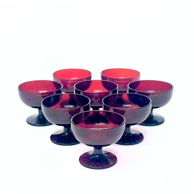 Mid-Century Modern Cherry Red Stemmed Glass Dessert Bowls or Champagne Coupes by Anchor Hocking - Set of 8 For Sale - Image 3 of 3
