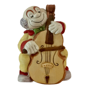 Vintage 1970s Bisque Porcelain Clown With Cello Bell