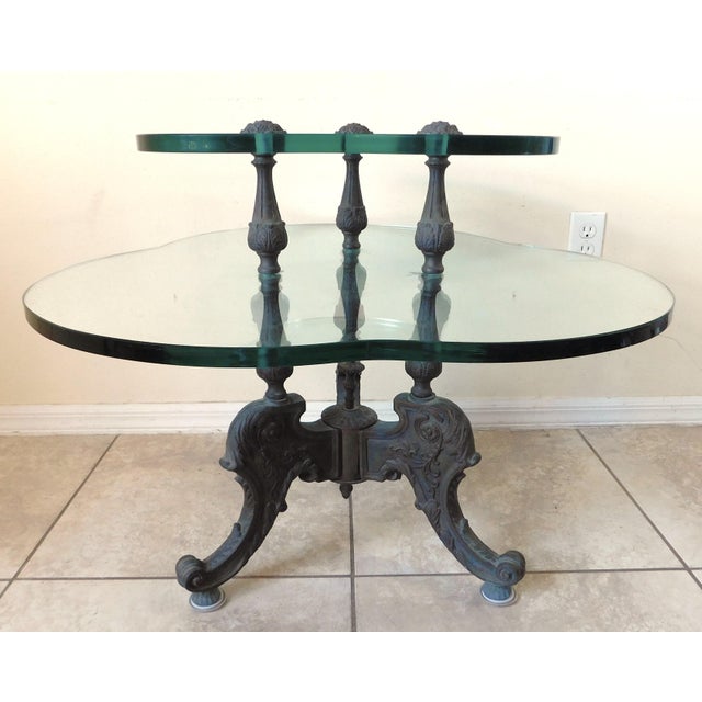 Antique Ornate Clover Shaped Cast Iron & Thick Glass Side/End Accent Table For Sale - Image 9 of 13