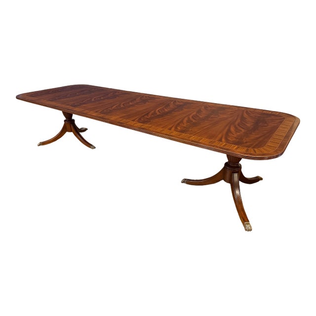 Traditional Multi-Banded Mahogany Dining Table by Leighton Hall - Showroom Sample For Sale