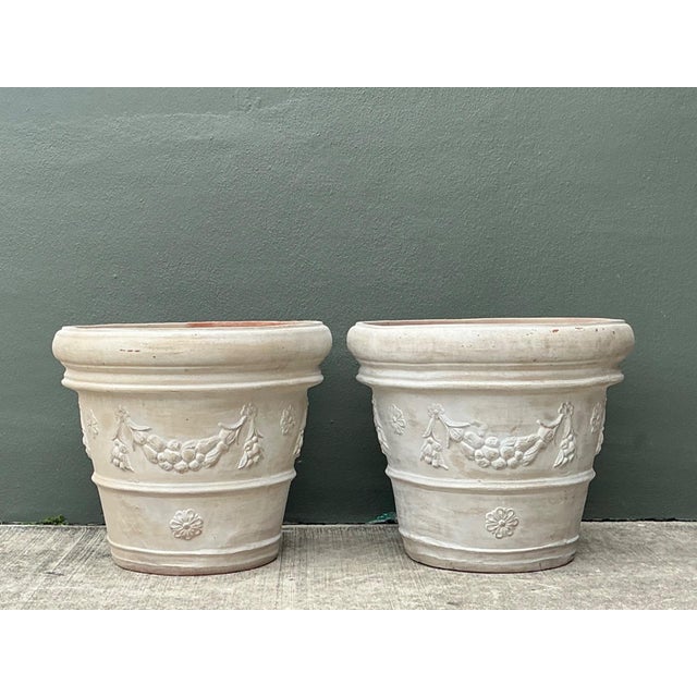 Cream Vintage Italian Terracotta Planters - A Pair For Sale - Image 8 of 14