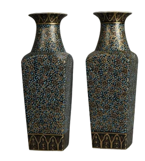 Tall Chinese Gilt Floral Decorated Porcelain Vases, Stamped, 20th Century - A Pair