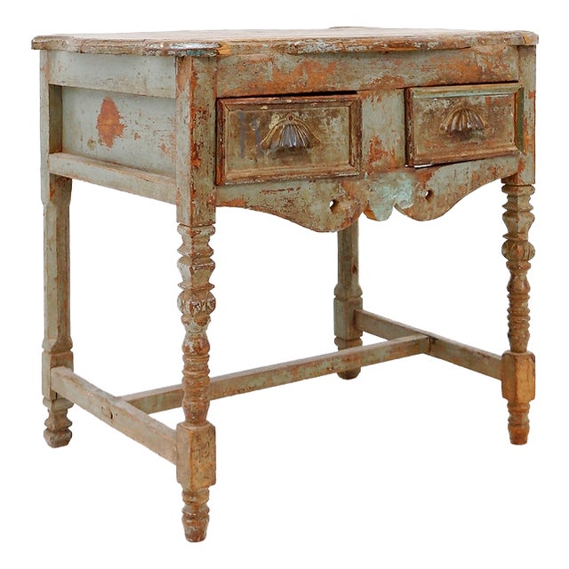 20th Century Wood Side Table with 2 Drawers For Sale
