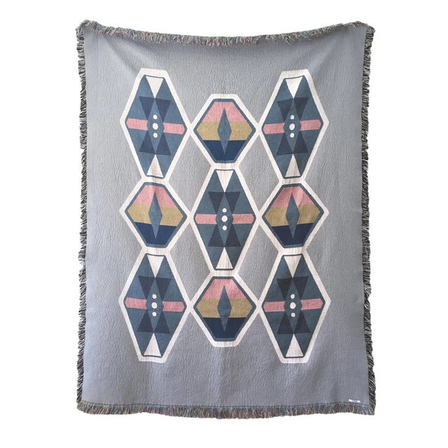 Contemporary Rousseau Petite Loom Woven Throw Blanket, Fog Gray Geo For Sale - Image 3 of 5