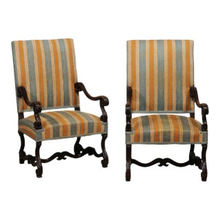 Louis XIII Style 19th Century French Os de Mouton Walnut Armchairs- a Pair For Sale