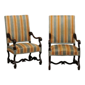 Louis XIII Style 19th Century French Os de Mouton Walnut Armchairs- a Pair