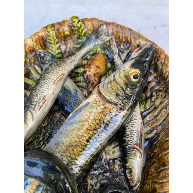 Ceramic 19th Century Rare Majolica Palissy Fish Basket Platter Leon Brard For Sale - Image 7 of 11