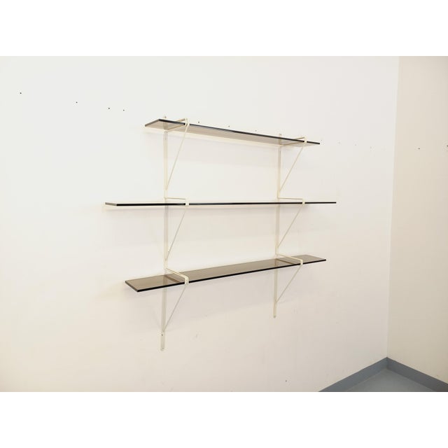Large Vintage Wall Shelf in Smoked Glass and White Metal, String Tomado Style, from the 1960s, 1970s For Sale - Image 17 of 17