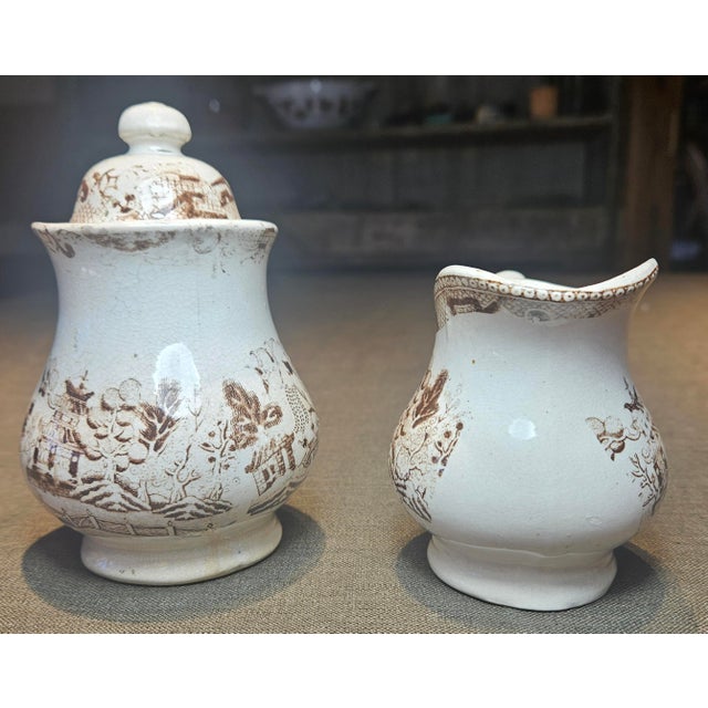 Mid 18th Century Mid 18th Century English "Willow Tree" Sugar and Creamer For Sale - Image 5 of 14