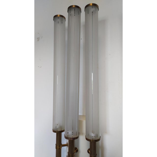 1950s Large Brass and Satin Glass Sconces, 1950s, Set of 2 For Sale - Image 5 of 10