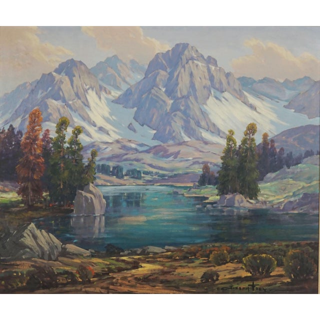 Robert Azensky is pleased to offer vivid mid century Original Oil painting of High Sierra Lake and Mountains A beautiful...