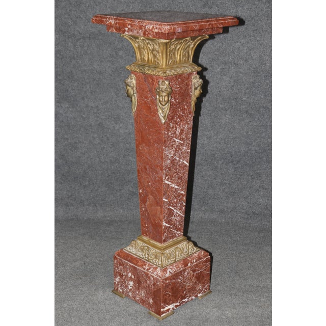 French Superb Antique French Louis XV Rouge Marble and Figural Bronze Maiden Pedestal For Sale - Image 3 of 11