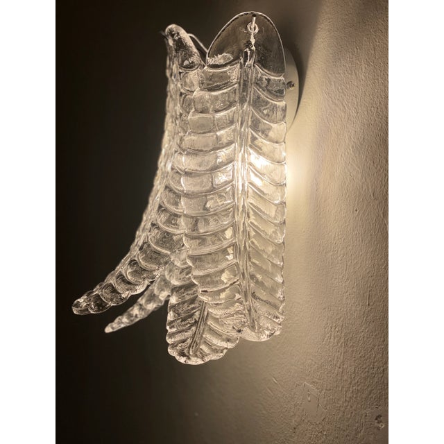 Set of Two Contemporary Italian Transparent “Felci” Murano Glass Wall Sconce For Sale - Image 4 of 9