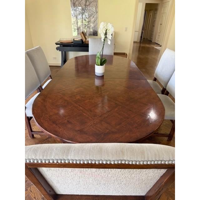 Traditional Beautiful Traditional Oak Parquet Dining Room Table and Chairs With 2 Exenstions For Sale - Image 3 of 17