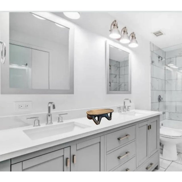 1980s African Wood Figure Holding a Wood Tray For Sale - Image 6 of 6