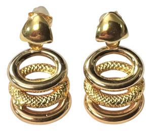 Vintage Mid-20th Century 18k Yellow Gold Textured Dangle Earrings