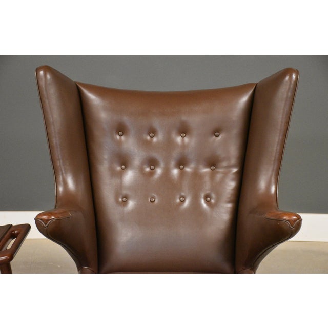 Brown Hans J. Wegner Original Papa Bear Chair and Ottoman For Sale - Image 8 of 11