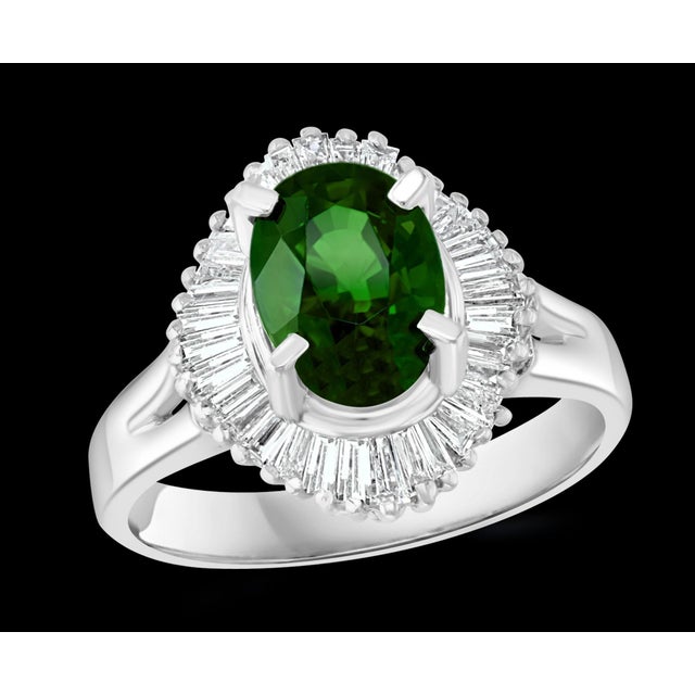 1.8 Carat Oval Tsavorite and 1.0 Carat Diamond Ring in Platinum Estate Size 6 For Sale - Image 17 of 18