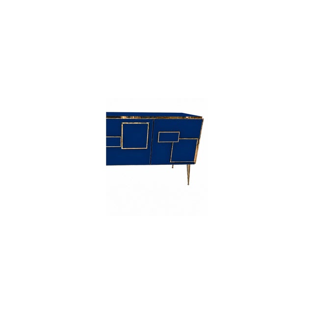 Three-Door Italian Sideboard in Sapphire Blue Glass and Brass from Justfurnituress SRL For Sale - Image 4 of 9